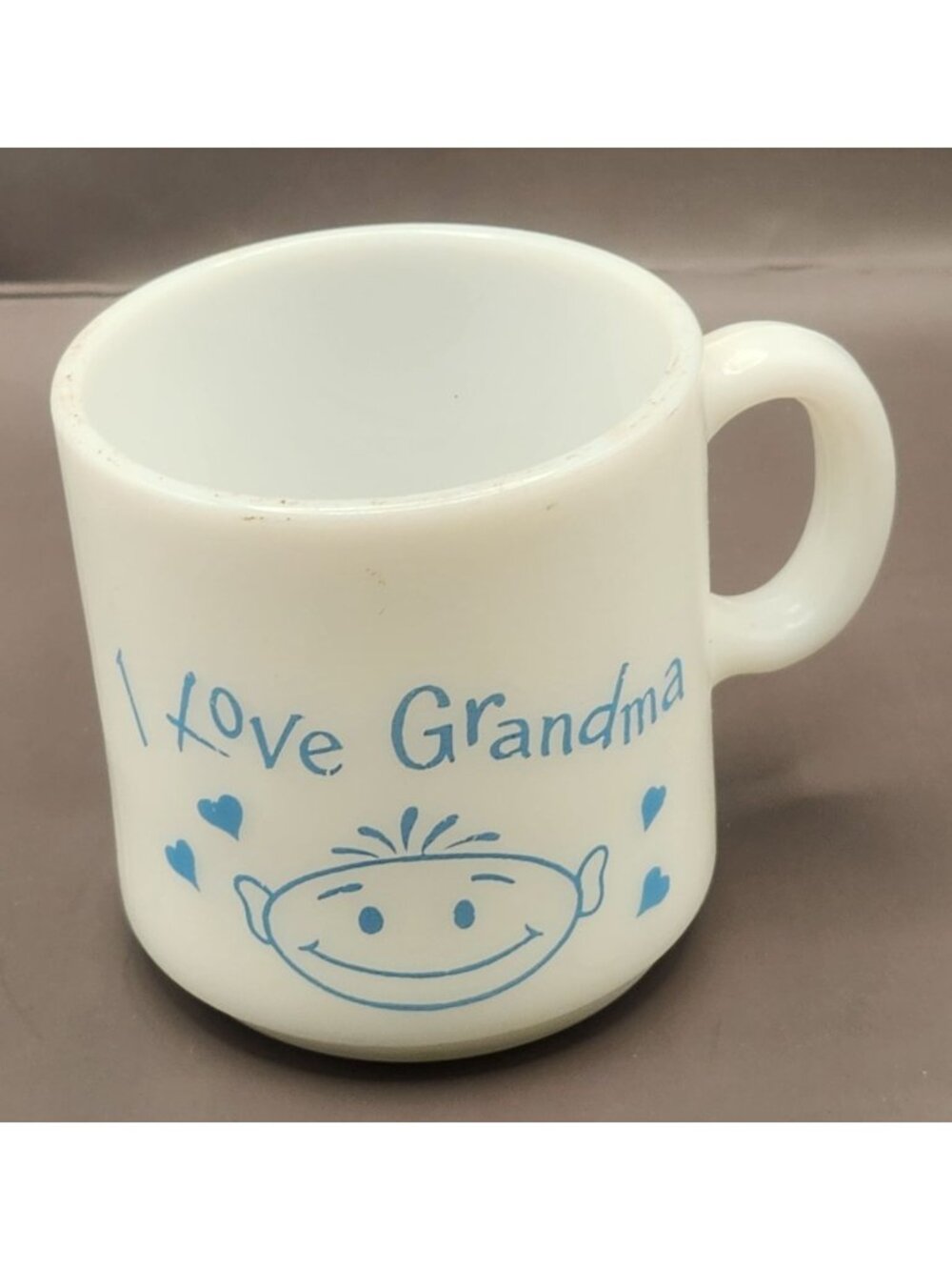 Vintage Hazel Atlas Milk Glass Mug, I Love Grandma - Retro Kitchenware